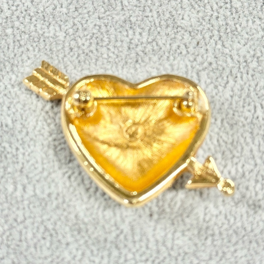 Vintage Signed Swarovski Gold Plated Pave Heart & Arrow Brooch Pin - Picture 3 of 3